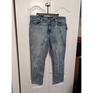 NWT Lauren Ralph Lauren Black Label Paint Splatter Tapered Leg Jeans W 16 Blue
